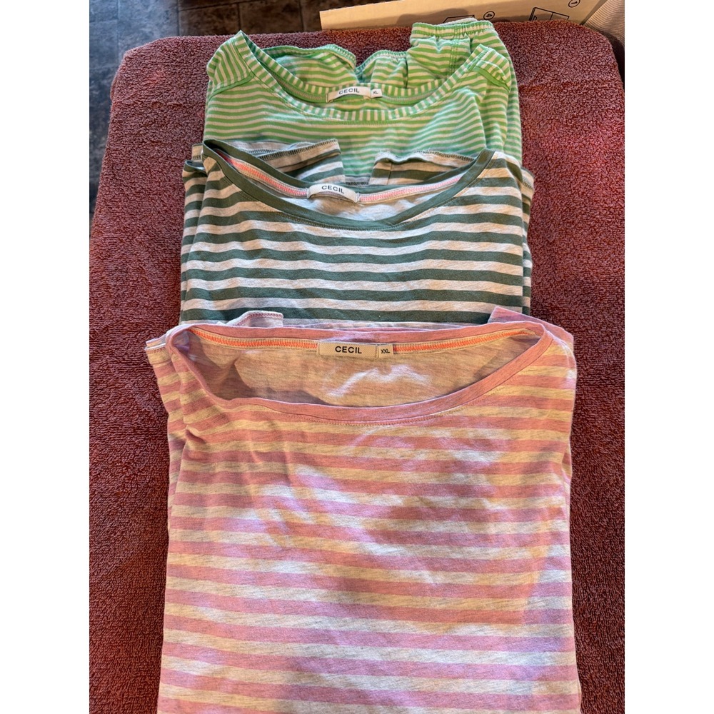 Cecil Striped Long Sleeve Shirt Bundle Lot of 3 Green Pink Grey XL XXL Casual